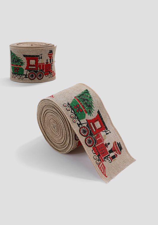 Train-pattern Imitation-linen Christmas Bow Ribbon - Decorative Holiday Bows for Wreaths& Gifts