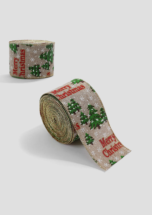 Christmas Tree-pattern Imitation-linen Christmas Bow Ribbon - Decorative Holiday Bows for Wreaths& Gifts