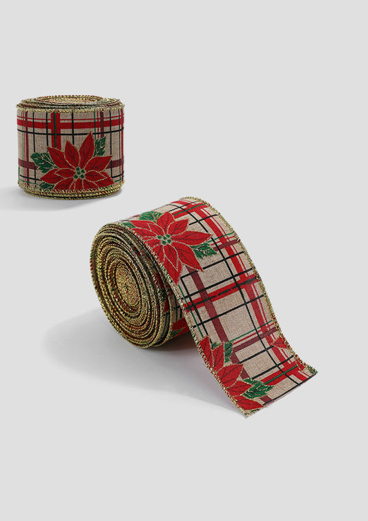Dahlia-pattern Imitation-linen Christmas Bow Ribbon - Decorative Holiday Bows for Wreaths& Gifts