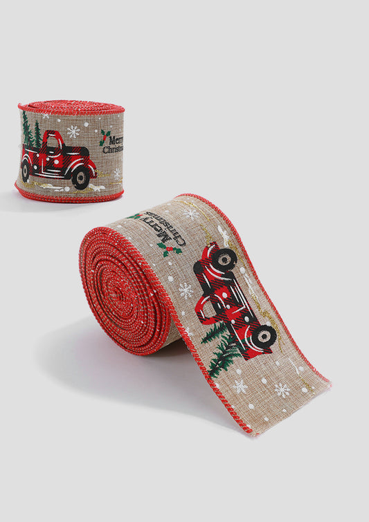 Carriage-pattern Imitation-linen Christmas Bow Ribbon - Decorative Holiday Bows for Wreaths& Gifts