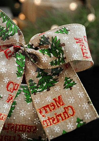 Christmas Tree-pattern Imitation-linen Christmas Bow Ribbon - Decorative Holiday Bows for Wreaths& Gifts