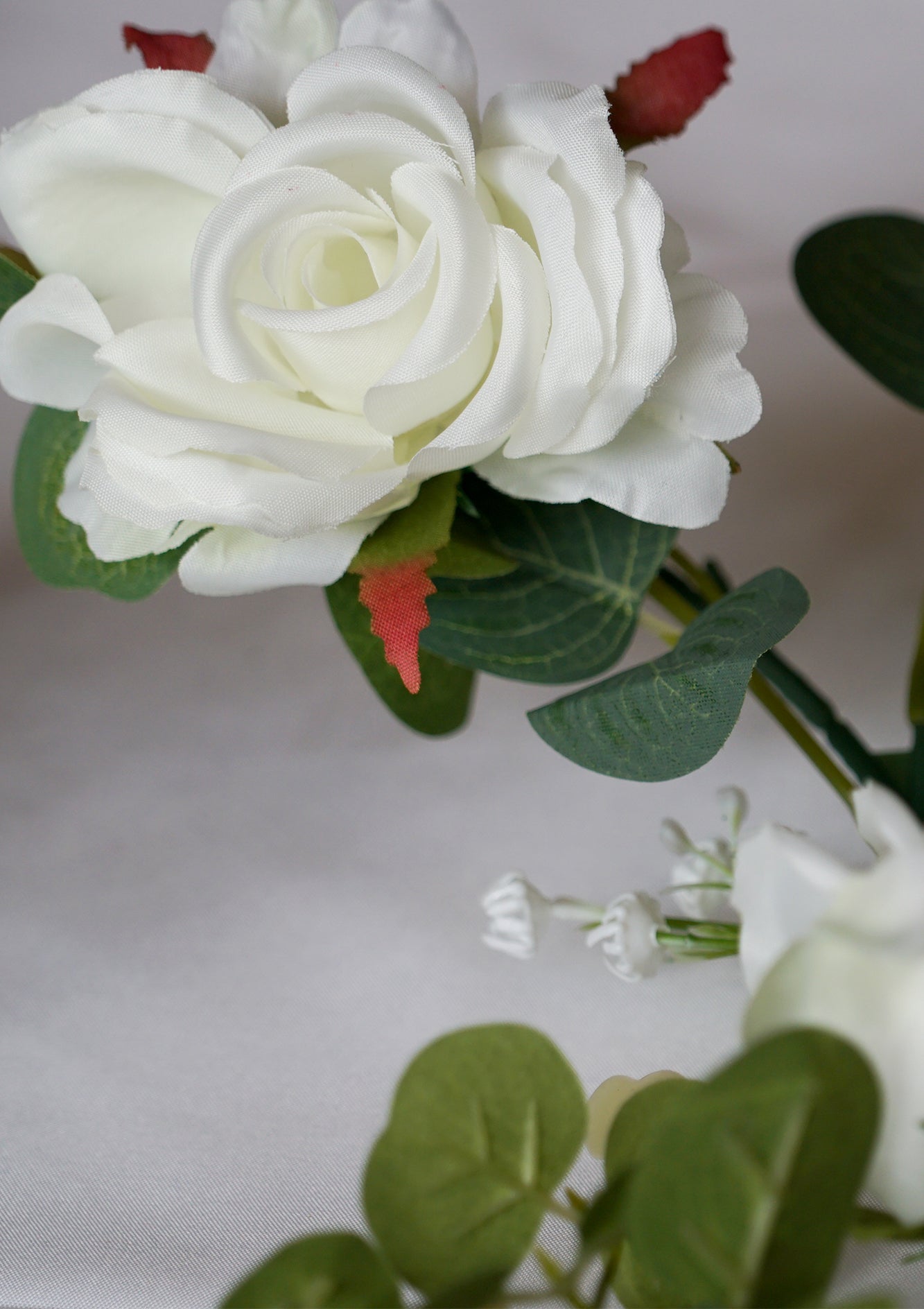 Premium Eucalyptus White Rose Artificial Garland - Elegant Home Decor & Wedding