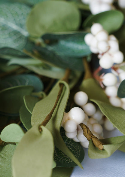 Premium Artificial Eucalyptus Wreath with Small White Berries – Elegant All-Season Home Decor