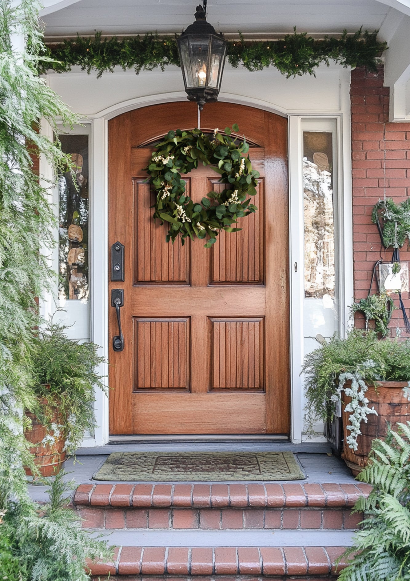 Premium Artificial Eucalyptus Wreath with Small White Berries – Elegant All-Season Home Decor