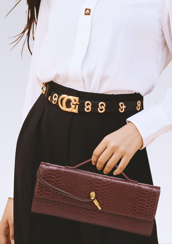 Luxury Burgundy Crocodile-Pattern Handbag – Elegant Shoulder & Messenger Bag for Women | High-Quality Fashion Evening Bag Dedoo